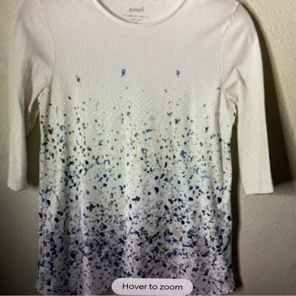 J. Jill purejill dipped hem white blue floral cotton tee 3/4 sleeve Sz Medium